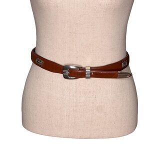 Leather Chestnut Cognac Brown Silvertone Buckle/Embellishment SZ 34/M
